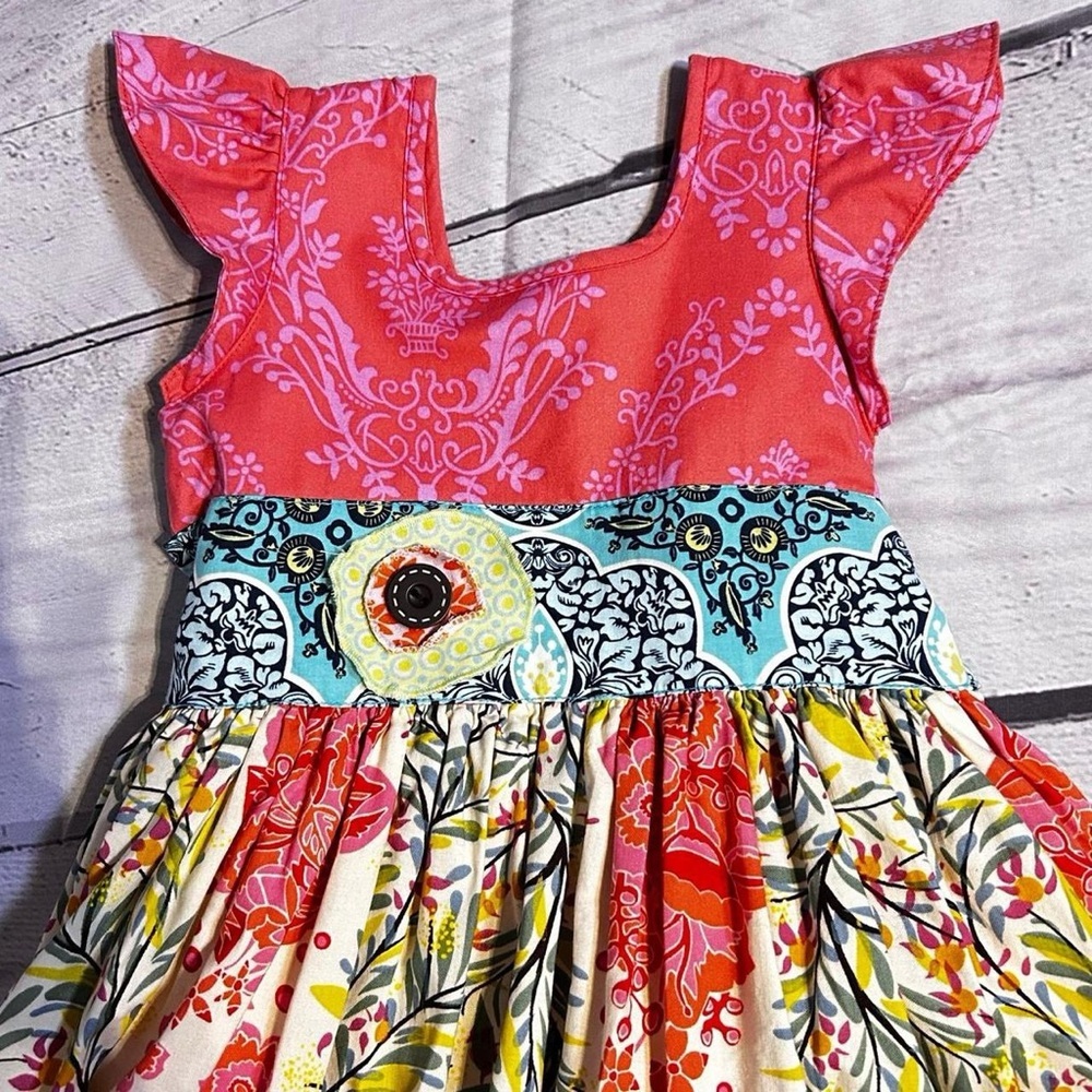 Hopscotch Designs Girls Dress Size M | Multicolor Floral Ruffle Sleeve - Picture 2 of 10